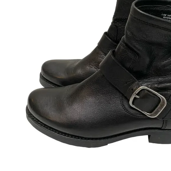 FRYE Veronica Black Leather Short Moto Bootie Buckled Strap Size 7.5 - Picture 8 of 12